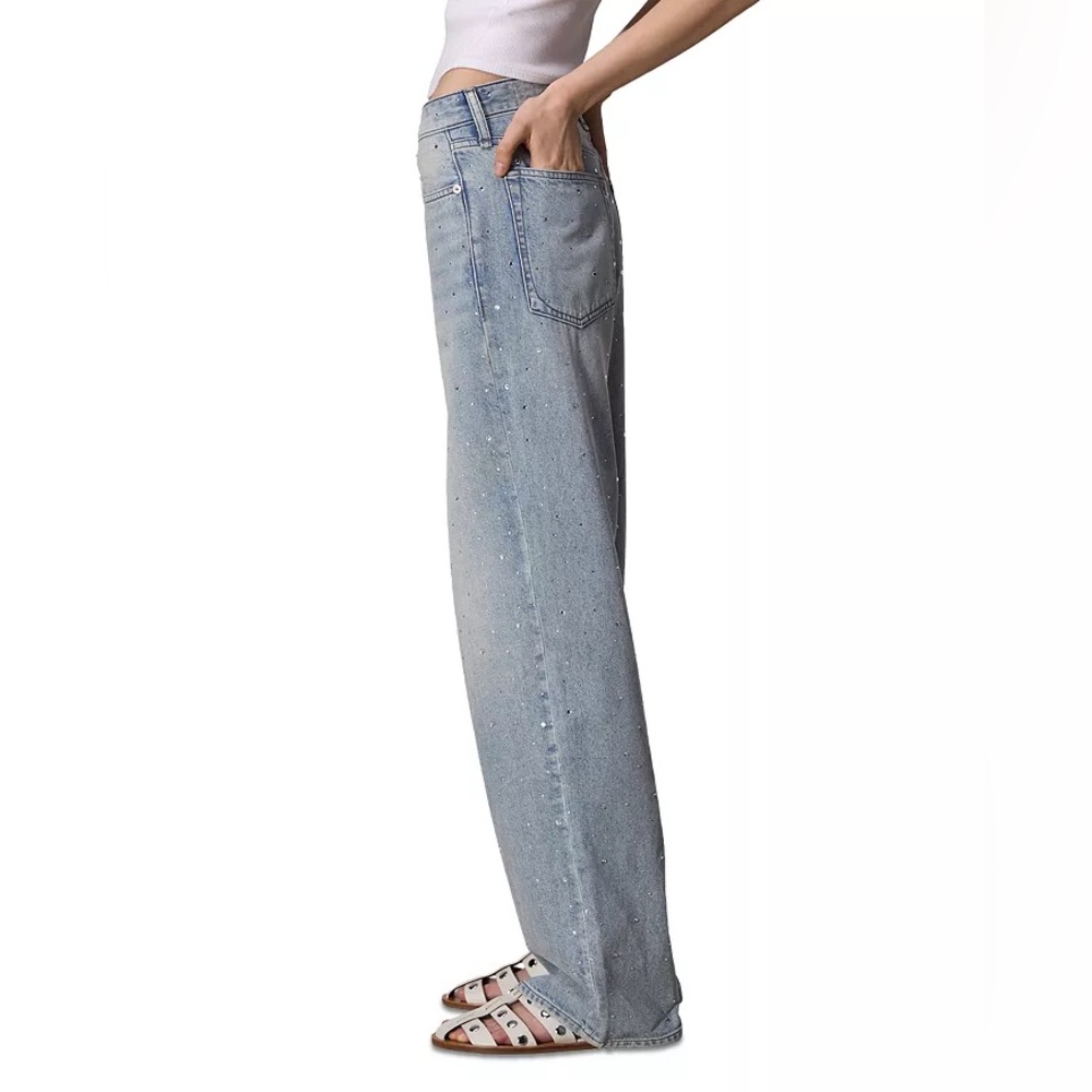 NEW RAG & BONE Logan Wide Leg Jeans in Missy With Rhinestone Jewel sz 29 $358 - Picture 4 of 12